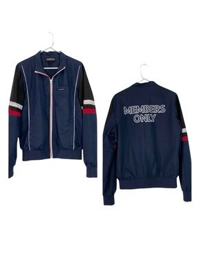 Members Only Jacket Mens Size Medium Full Zip Up Windbreaker Logo Back Retro
